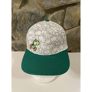 Yoshi Hat Snapback Hat Cap RARE Super Mario Bros Green White Embroidered Stencil